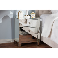 Baxton Studio RXF-645 Rosalind Hollywood Regency Glamour Style Mirrored 3-Drawer Nightstand (Set of 2)